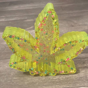 Cute ashtray handmade with yellow acrylic paint and glitter